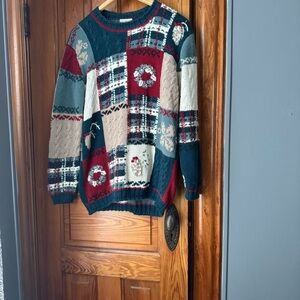 90’s Christopher & banks hand embroidery Multicolor Patchwork Sweater